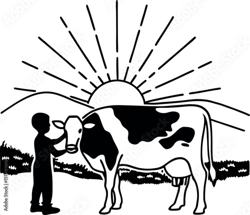 Boy and Cow Silhouette Eid Morning Scene