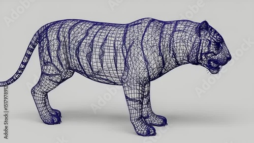 3D wireframe model of a tiger showcasing its structure against a neutral background