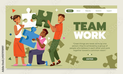 Flat Team Work Landing Page