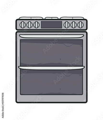 Side view of large grey oven with stove