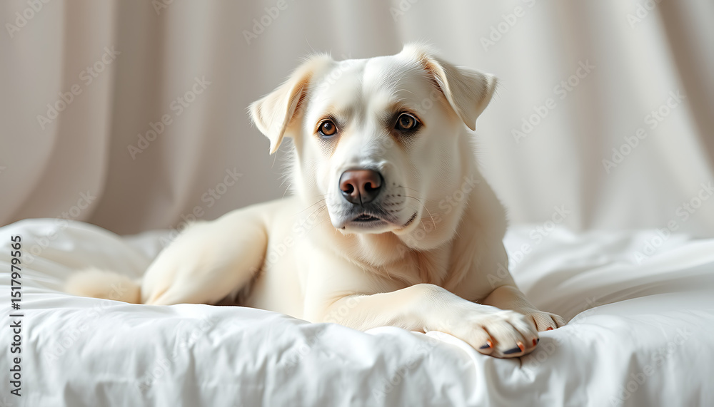 Obraz premium white labrador retriever lying on bed