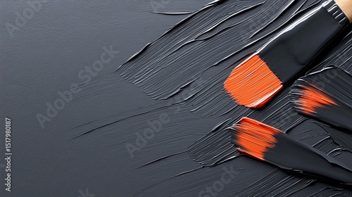 Black and Orange Paint Brushstrokes on Dark Surface