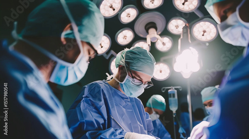 Close-up of surgeon's gloved hands performing delicate brain surgery with medical instruments, focused on precision and expertise in neurosurgery. Advanced medical procedure and healthcare concept.