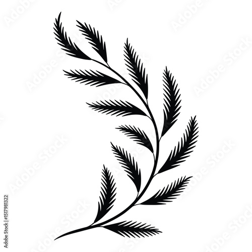 Kelp Fronds Silhouette, Vector, Illustration, Icon, Logo, White Background.