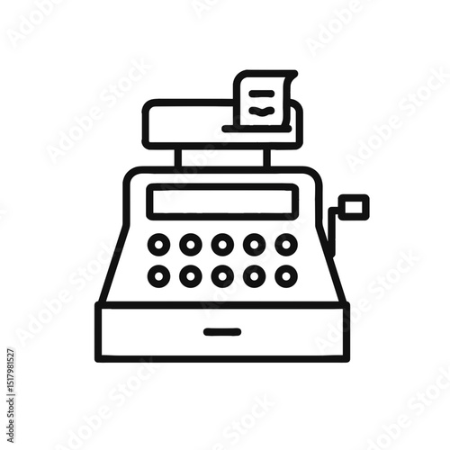 Line icon of vintage cash register with receipt for retro retail and point of sale concept