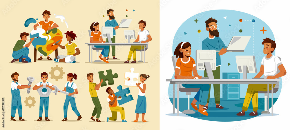 Fototapeta premium Flat Team work Original Set