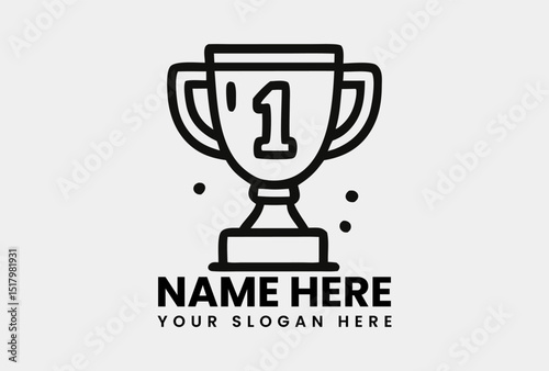 Sleek black outline trophy icon with number one, representing ultimate victory and first-place achievement. Business concept