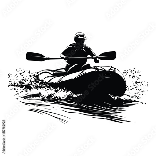A person whitewater rafting down a rapid silhouette design vector art