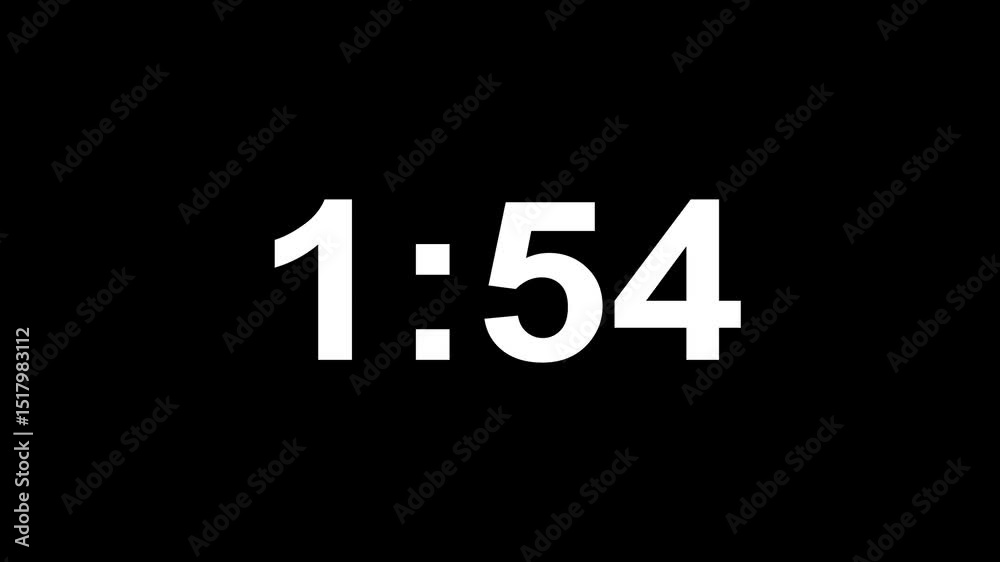 Two minute countdown animation on a transparent background, 2 minute countdown timer with alpha channel,