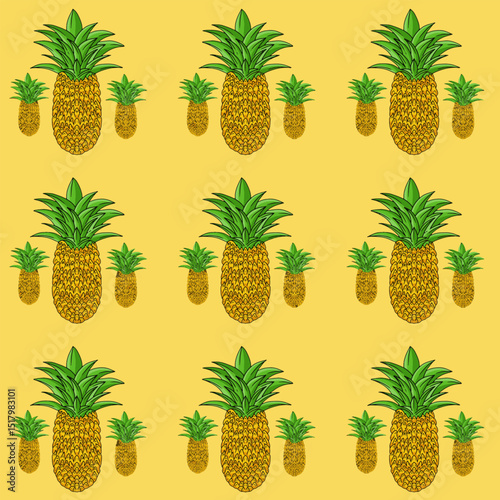 Pineapple pattern background. Seamless pineapple fruits repeat, fabric print, gift paper