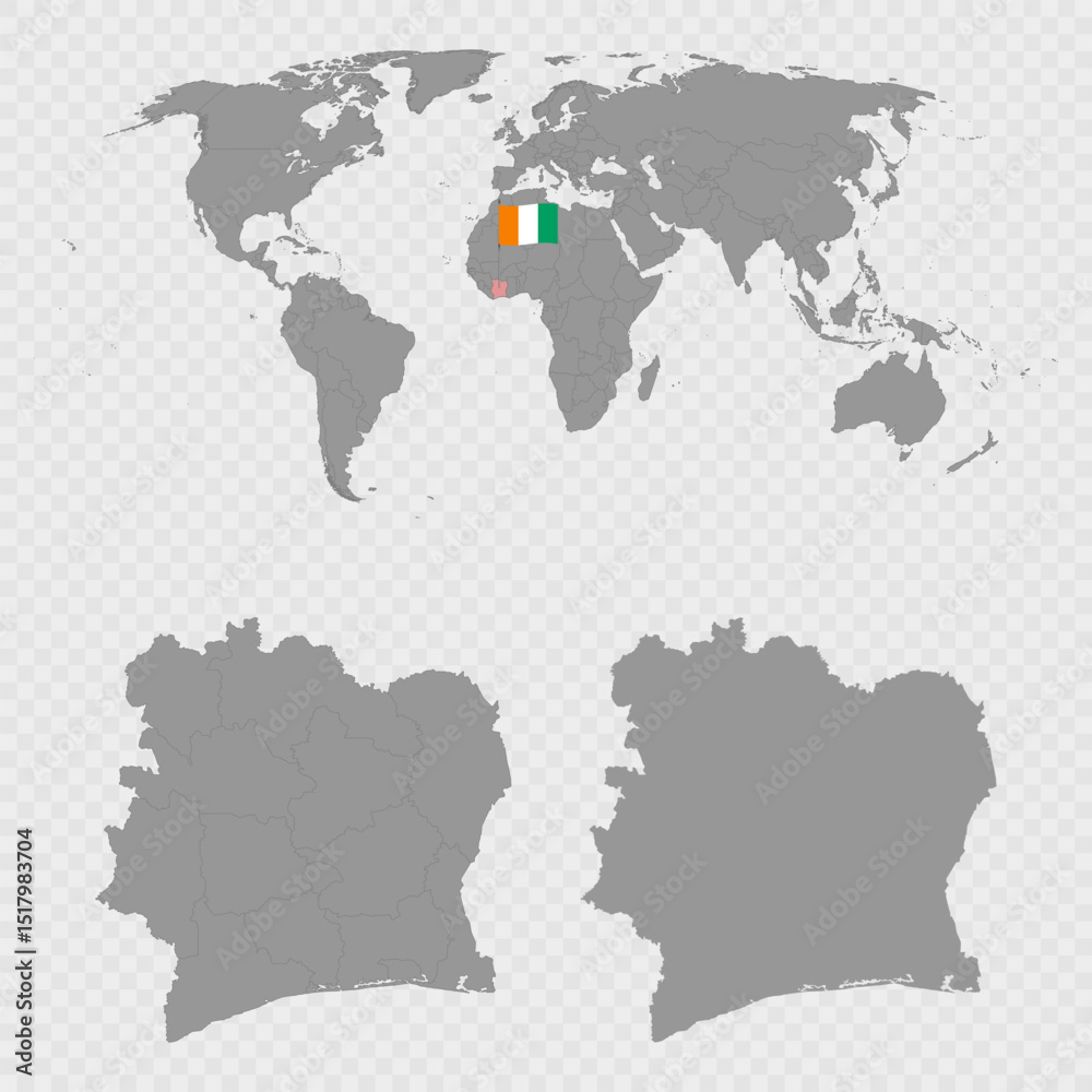 Fototapeta premium Ivory Coast Map Set with World Location.