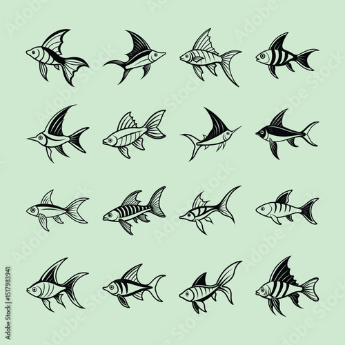 Swordtail, aquarium fish line art illustration