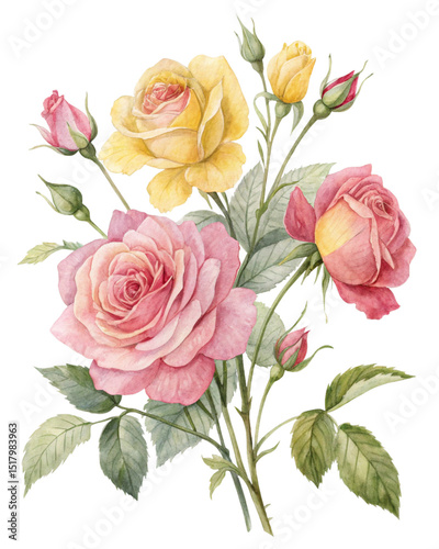 Watercolor illustration flowers on pure white background	
