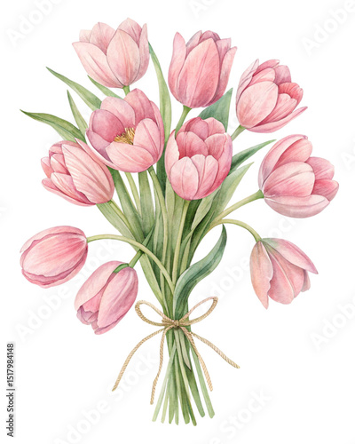 Watercolor illustration flowers on pure white background	
