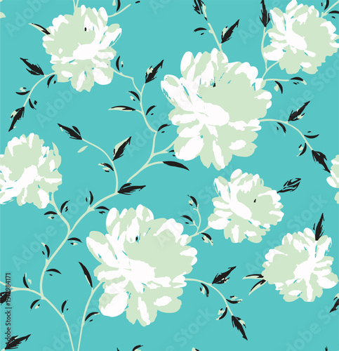 Big flowers pattern, upscale floral pattern. graphical textures floral, trendy colors pattern , flowers background with leaves. vector illustration.