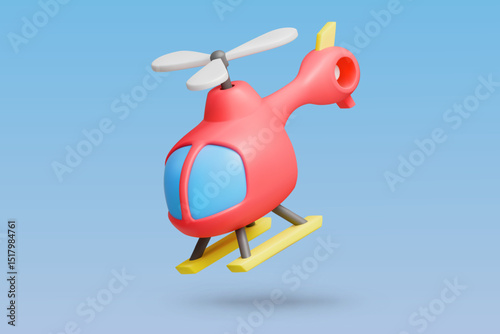 3D rendering of a helicopter on a blue background.