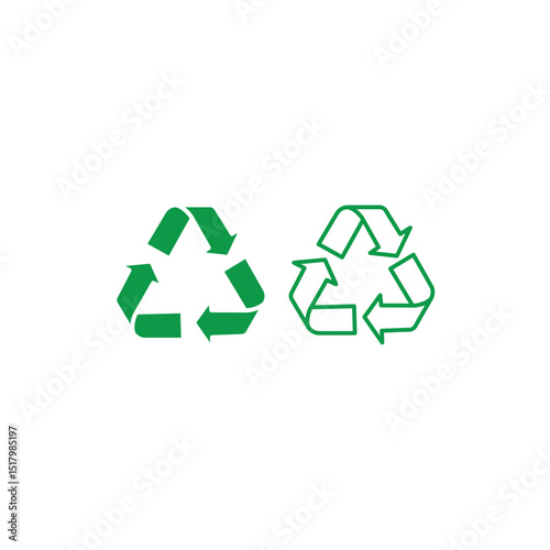 Green Recycle Icon Set – Flat and Outline Eco Symbols for Sustainability, Environment, and Waste Management