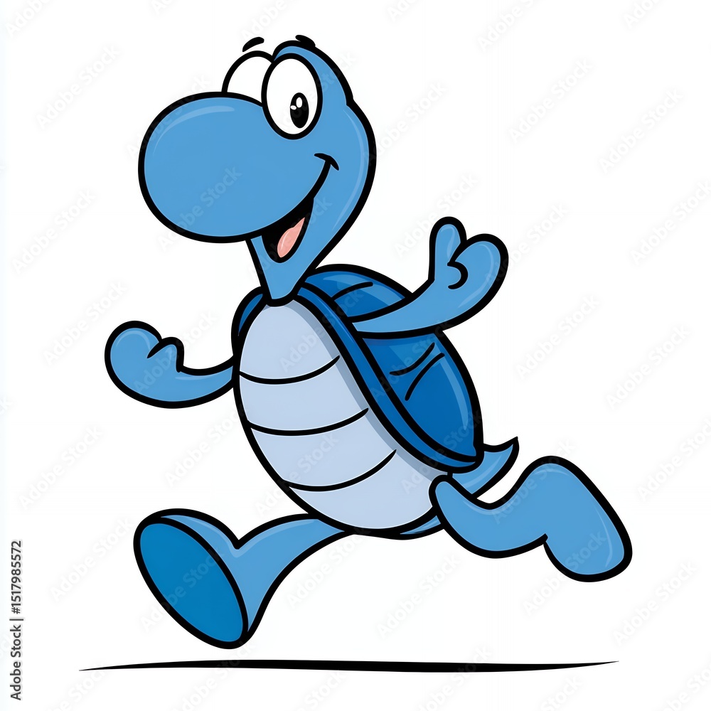 Obraz premium Happy Blue Cartoon Turtle Running Cheerfully