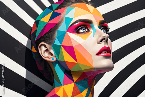 Bright and vibrant geometric face colorful abstra
