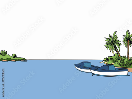 Boats on the coast of Greece, Lake Vouliagmeni, serene summer atmosphere, tropical landscape
