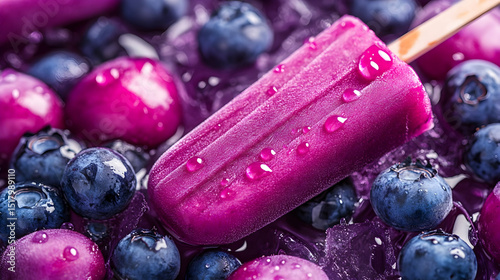 Wallpaper Mural Refreshing summer delight: Blueberry and raspberry popsicle on crushed ice display Torontodigital.ca