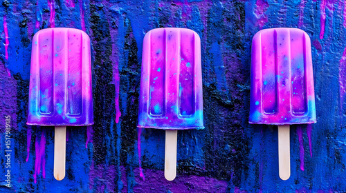 Wallpaper Mural Vibrant Trio of Popsicles on a Textured Blue Backdrop with Bold Color Blends Torontodigital.ca