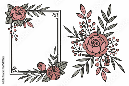 Floral frame and elements for design projects