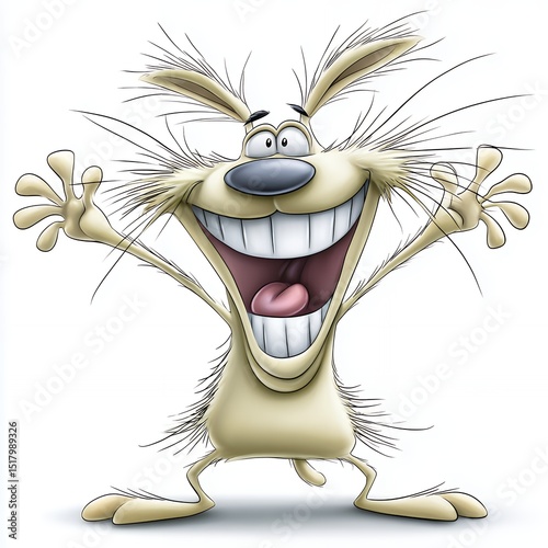 Joyful Cartoon Dog with Open Arms and Wide Grin on White Background