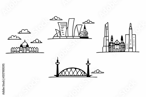 Hand drawn landmarks of doha qatar cityscape