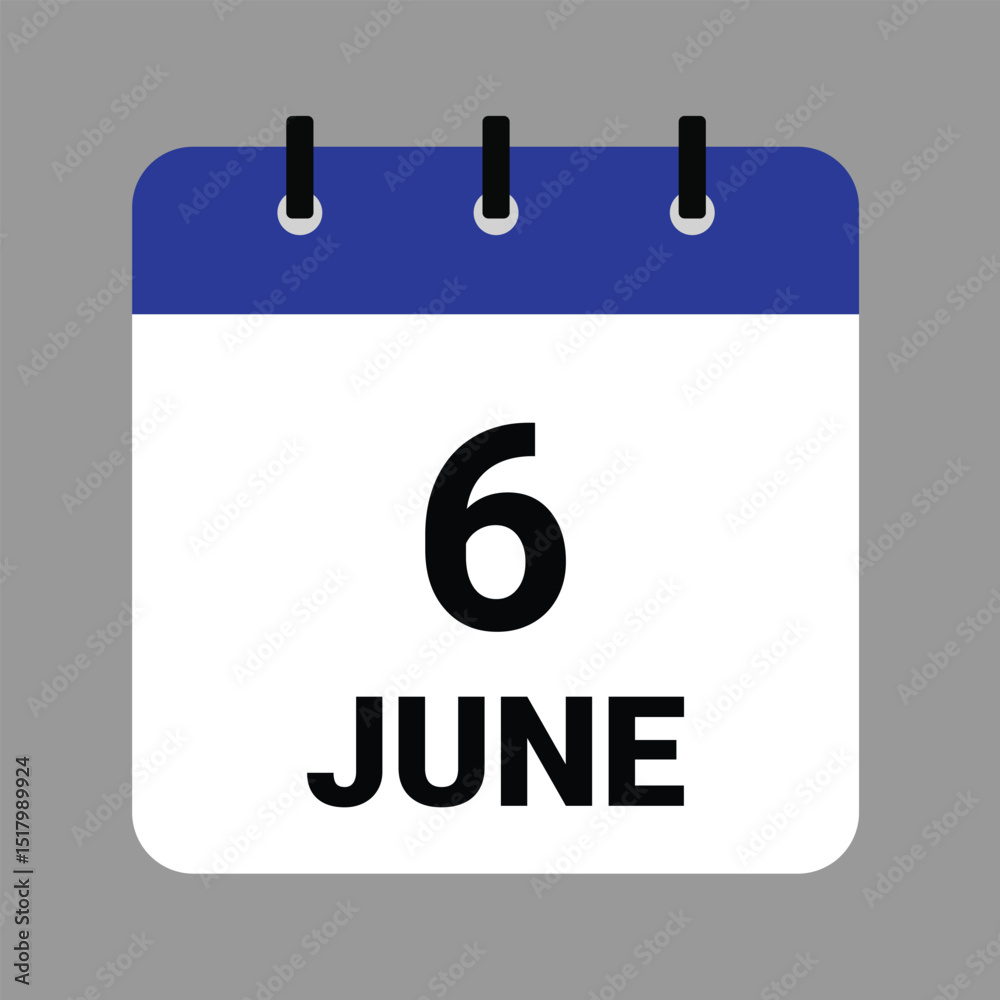 JUNE 6 - Daily Calendar Icon - White Background JUNE 6 - Daily Calendar Icon - White Background