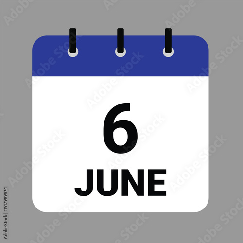 JUNE 6 - Daily Calendar Icon - White Background