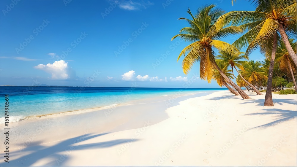 Obraz premium Idyllic tropical beach with palm trees and turquoise water