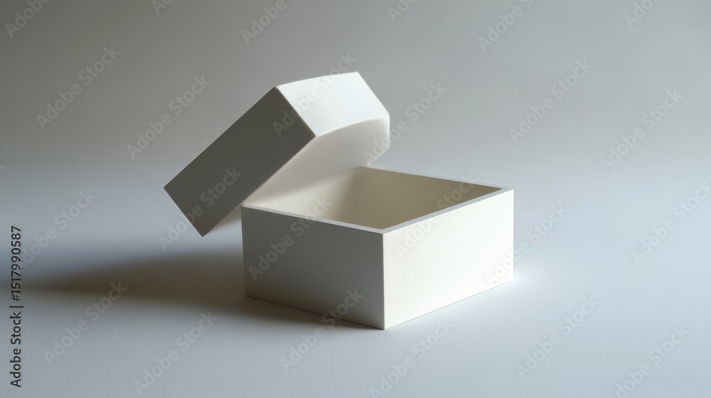 Fototapeta premium A 3D image shows a white box with its lid slightly open. 