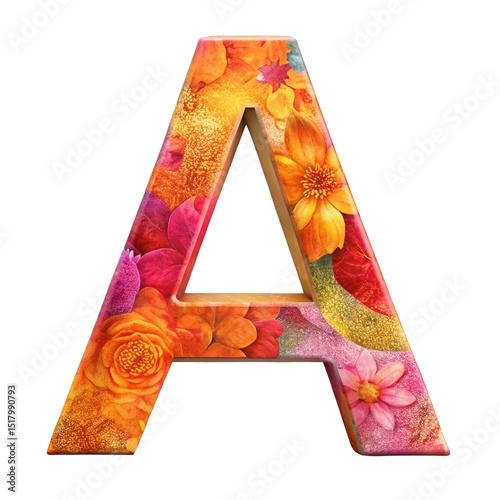 floral letter A PNG, transparent background