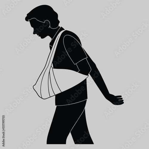 a person with an arm in a sling silhouette vector design art and illustration