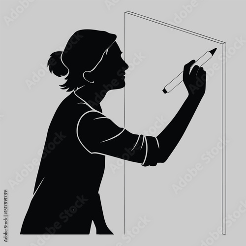 a person writing on a whiteboard silhouette vector design art and illustration