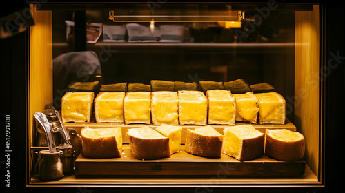 Wallpaper Mural Buttery brioche toast display glowing under warm cafe lighting arrangement Torontodigital.ca