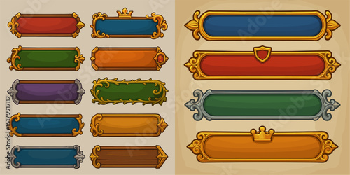 A collection of vibrant decorative banners and badges in various shapes and colors, ideal for web or print design projects. Perfect for adding personality to any design work.