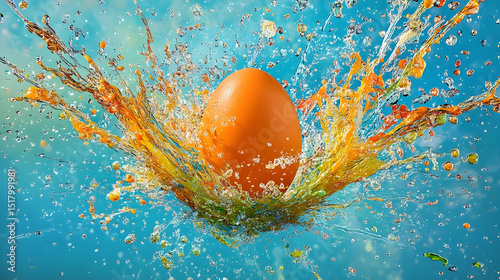 Wallpaper Mural Dramatic egg collision creating vibrant splashes against an azure backdrop Torontodigital.ca