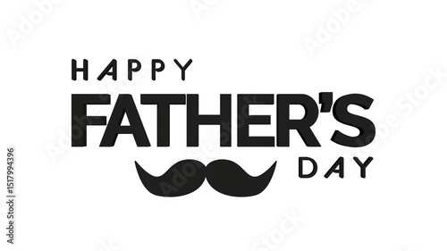 Happy Fathers Day Typography Animation with Mustache on White Background