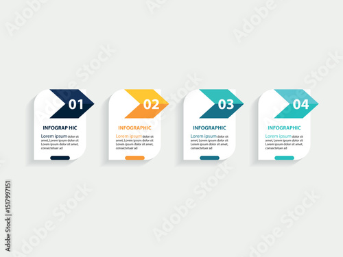 Concept of arrow business model with 4 successive steps. Four colorful graphic elements. Timeline design for brochure, presentation. Infographic design layout
