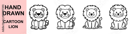 Hand drawn cute cartoon lion vector illustration for kids coloring book nursery wall art baby shower jungle animal design

