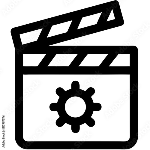 Innovative Film Clapperboard with Gear Inside Icon: Symbol of Cinematic Technology