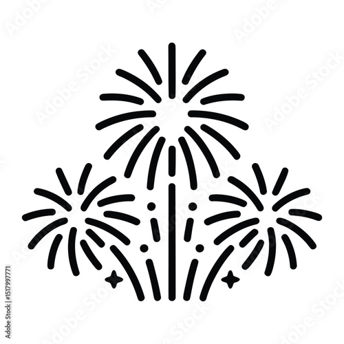 Fireworks Celebration Stickers Icon, Silhouette, Vector, Illustration, Outline, Logo, White Background.
