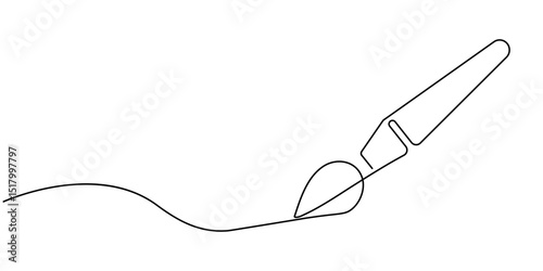 Paint brush for painting house continuous one line art drawing, Paintbrush continuous one line drawing vector illustration, Paint brushes continuous one line drawing. Isolated on white background.