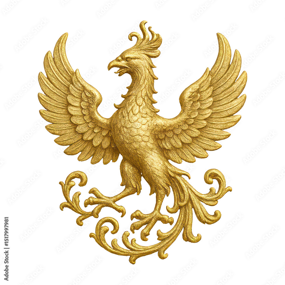 Obraz premium PNG Golden mythical phoenix emblem