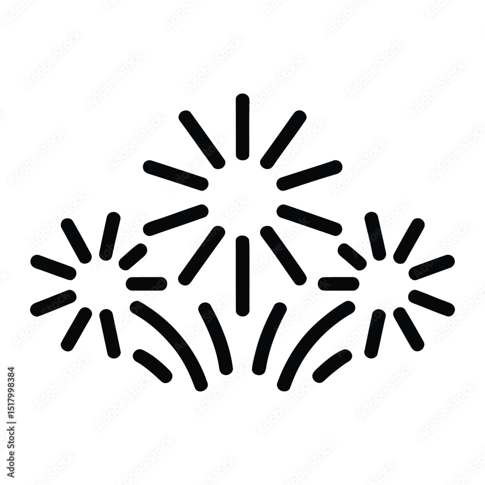 Fototapeta premium Fireworks Festive Typography Icon, Silhouette, Vector, Illustration, Outline, Logo, White Background.