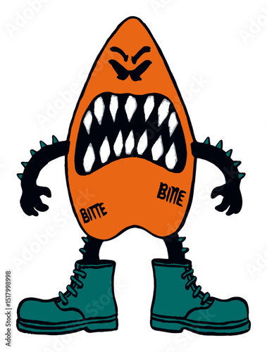 Bold Hand-Drawn Doodle of Angry Character with Spiked Boots and Teeth