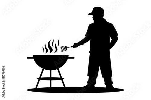 Man grilling barbecue silhouette vector illustration
