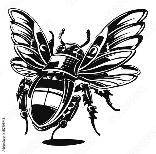 Detailed Linocut Illustration of a Bee Emphasizing Natural Beauty and Design